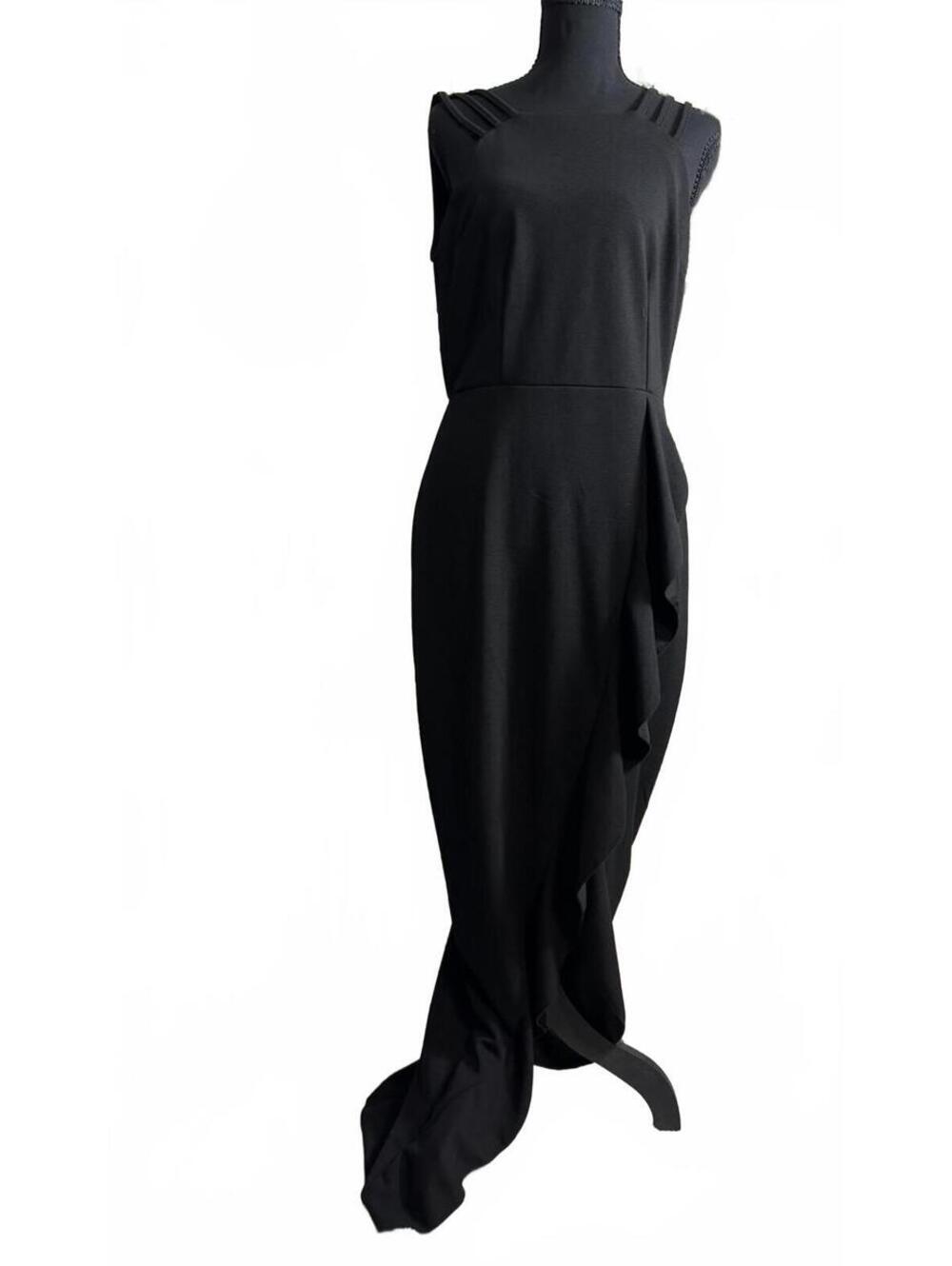 Elegant Black Sleeveless Evening Gown with Ruffle Detail
